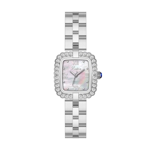 Orologio Quarzo Donna Lusso Lunetta Quadrata Strass Quadrante Madreperla Cinturino Metallo Impermeabile