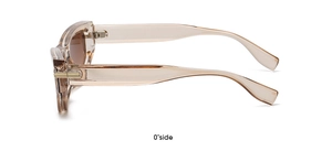 Side view of champagne brown cat eye sunglasses frame with sleek temple details