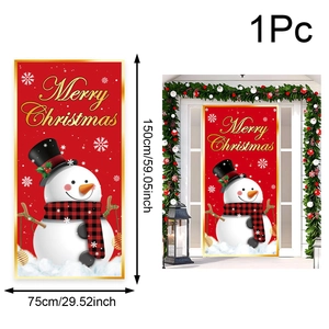 Detailed view of red Christmas snowman door banner showing 150x75cm dimensions