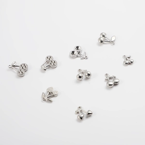 Silver stainless steel cherry charms set in various styles for DIY jewelry making