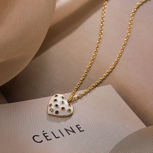 Bohemian gold plated heart pendant necklace with colorful zircons and white enamel finish