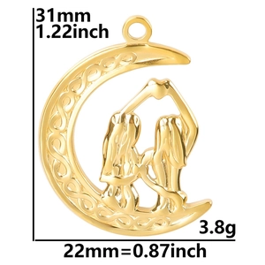 Detailed view of moon pendant size showing 31mm height and 22mm width measurements