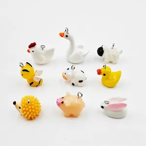 Set of 9 cartoon animal acrylic charms for DIY jewelry making with metal rings