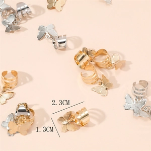 Detailed dimensions of gold and silver butterfly hair rings with size measurements