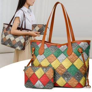 Sac Cabas Patchwork Grande Capacité Pour Femmes Et Petite Pochette Motif Crocodile Cuir PU Sac à Épaule Main Multicolore Casual