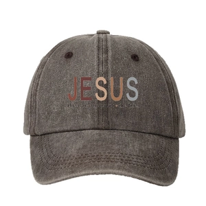 Vintage washed cotton baseball cap with Jesus The Way The Truth The Life print
