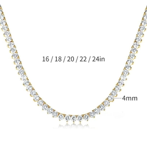 Detail view of 4mm gold tennis chain with cubic zirconia in multiple lengths