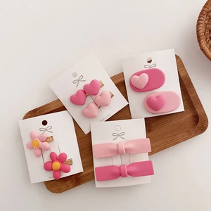 Sweet Pink Resin Hair Clips Heart Flower Bow Shape Matte Duckbill Pins Korean Style Hair Accessories For Girls Women