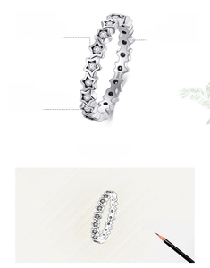 Macro detail of S925 sterling silver star ring with 5A cubic zirconia stones and S925 stamp
