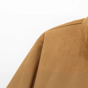 Fashionable camel suede leather short jacket for women in a minimalist casual style