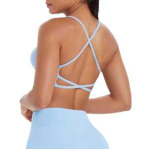 Soutien-gorge de sport bleu clair pour femmes avec dos croisé et tissu à séchage rapide