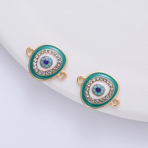 Enamel evil eye jewelry connector charms with rhinestones for DIY bracelet making