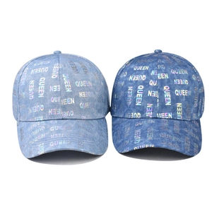 Set di cappellini da baseball in denim di cotone blu con stampa QUEEN olografica sulla corona