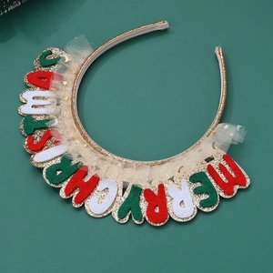 Christmas headband with Merry Christmas letters and tulle on a festive gold glitter band