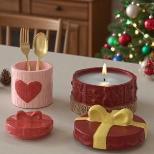 Knitted heart patterns resin silicone mold set for DIY candle jars and gift boxes