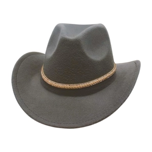 Detail of dark grey wool felt cowboy hat featuring a sparkling rhinestone woven band