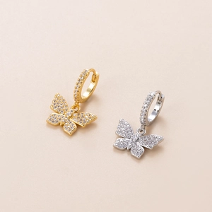 Micro-paved zircon butterfly hoop earrings in gold and silver finish for women