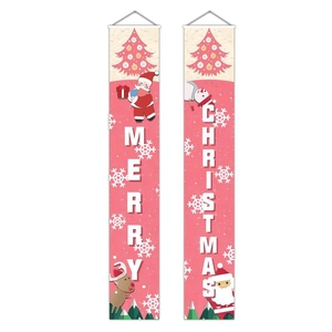 Ensemble de bannières de porte de Noël roses avec texte Merry Christmas et motifs