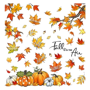 Fall Thanksgiving window stickers featuring pumpkins, maple leaves, and autumn phrases
