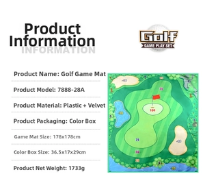Detalle del tapete de golf 178x178cm con zonas de puntuación y especificaciones técnicas