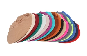 Detailed color palette of knit sun visors showing multi-color fabric choices for women