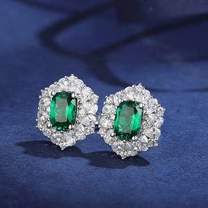 Orecchini A Lobo Verde Smeraldo Rettangolari Zirconi Rame Lusso Con Perni In Argento