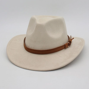 Fedora Hat Wide Brim Suede Felt Vintage Jazz Western Cowboy Hat With Leather Belt Metal Buckle Sun Protection