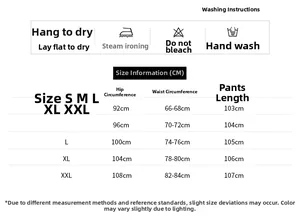 Size chart and washing instructions for maternity yoga leggings with measurements