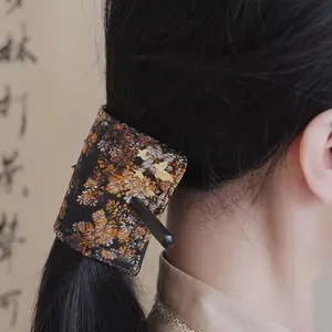 Vintage Chinese style fabric floral hair slide with elegant embroidery for Hanfu styling