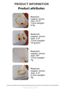 Detailliertes Set aus Vintage-Zirkonia-Schmuck in Rot mit Goldbeschichtung