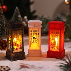 Christmas Telephone Booth LED Lantern Light Retro Decorative Lamp Santa Snowman Reindeer Pattern Desktop Atmosphere Nightlight