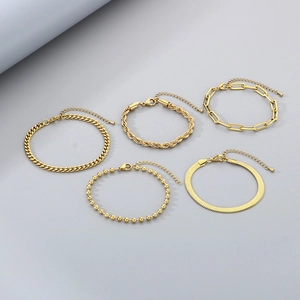 5-piece set of 18K gold-plated chains including Cuban, snake, and paperclip styles