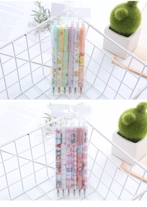 Set of six cute retractable neutral pens in two patterns with transparent bag packaging