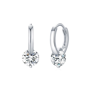 Elegant S925 sterling silver hoop earrings with 1 carat moissanite diamonds on white background