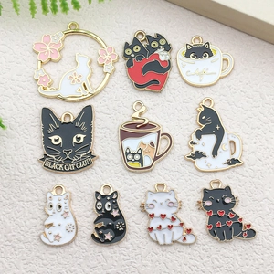 Assorted black and white cat enamel charms for DIY jewelry making and earrings