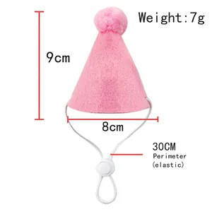 Gorro de cumpleaños rosa para mascotas con pompón y correa, medida 9x8cm