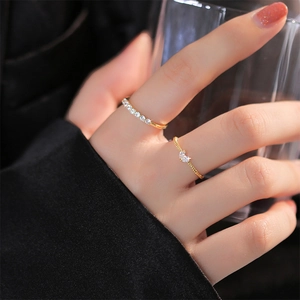 Minimalist double-layer gold rings with zircon hearts and sparkling accents for women