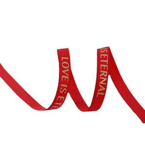 1cm red grosgrain ribbon with gold LOVE IS ETERNAL foil print for gift wrapping