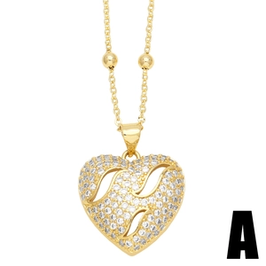 Fashionable golden heart pendant necklace with micro-pave white zircon stones