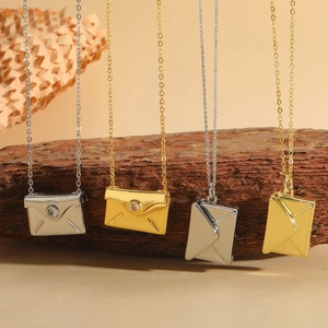 Elegant envelope pendant necklaces in gold and silver finish with small zircon accents