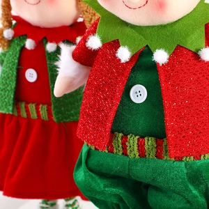 Set of cute red and green Christmas elf dolls featuring glitter thread and plush fabric