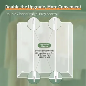 Transparent PEVA garment rack dust cover with convenient dual zipper double-sided opening
