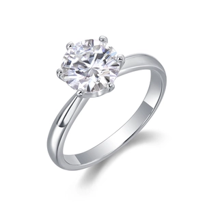 Elegant 925 sterling silver ring with a classic six-prong solitaire round brilliant cut gem