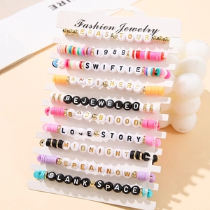 Bohemian Multicolored Polymer Clay Letter Bead Stacking Friendship Bracelets Hand Jewelry Eras Tour Swiftie Fashion Accessory Gift For Women