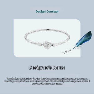 Macro view of heart-shaped S925 sterling silver bracelet with starry zircon inlay detail