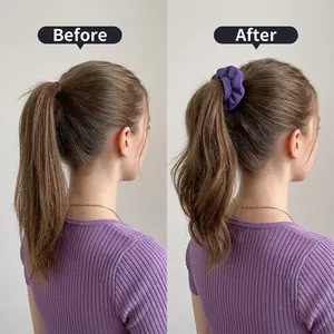 High-elasticity purple textured hair tie for voluminous ponytail styling and hair support