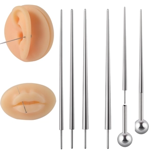 Professional 316L stainless steel body piercing guide needles set with silicone models
