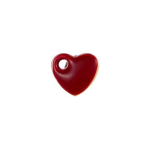 Close-up of red heart pendant with gold edges and smooth enamel finish for DIY jewelry