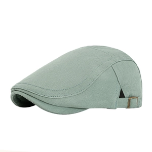 Classic light green cotton flat cap for men featuring a vintage bronze adjustable side buckle