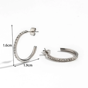 Boucles d'oreilles créoles en acier inoxydable argenté avec strass et motif épi